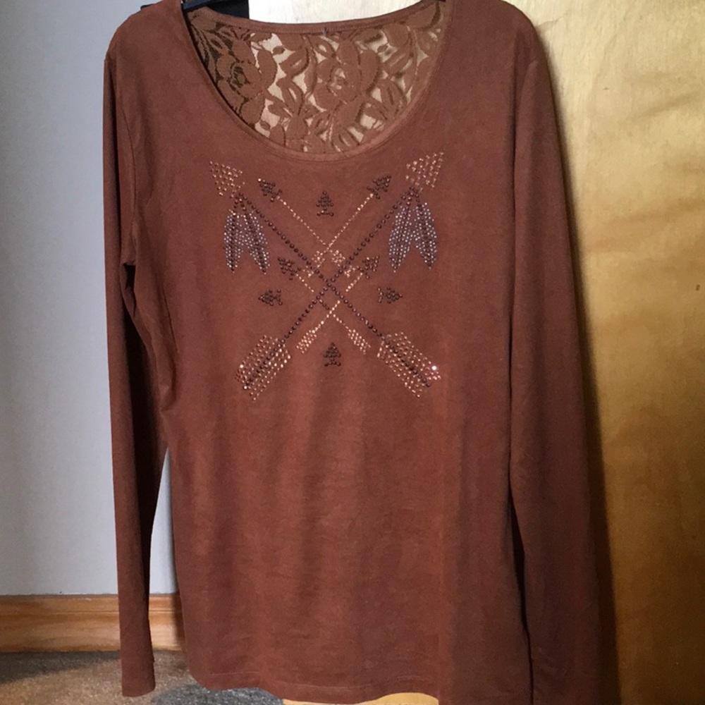 Long sleeve top with lace backing